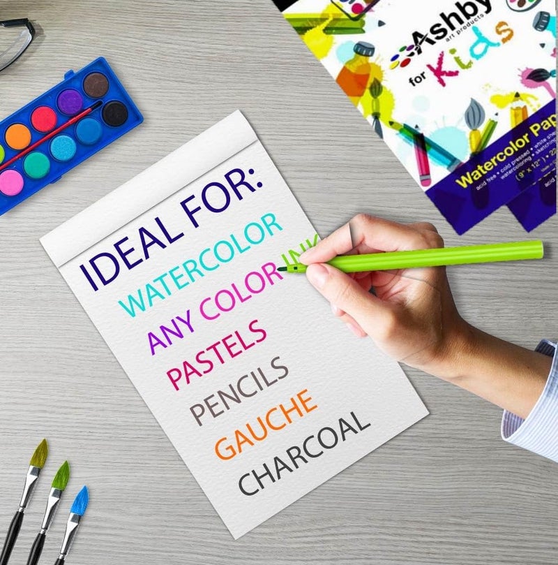 Ashby for Kids - 2 Pack of 9 x12 (220 GSM) Watercolor Paper for Kids. 100 Extra Thick Pages (50 per Pad). Great for Fingerpaints, Drawing, Doodling and Sketching. Easy to Remove Pages. Natural White - Image 4